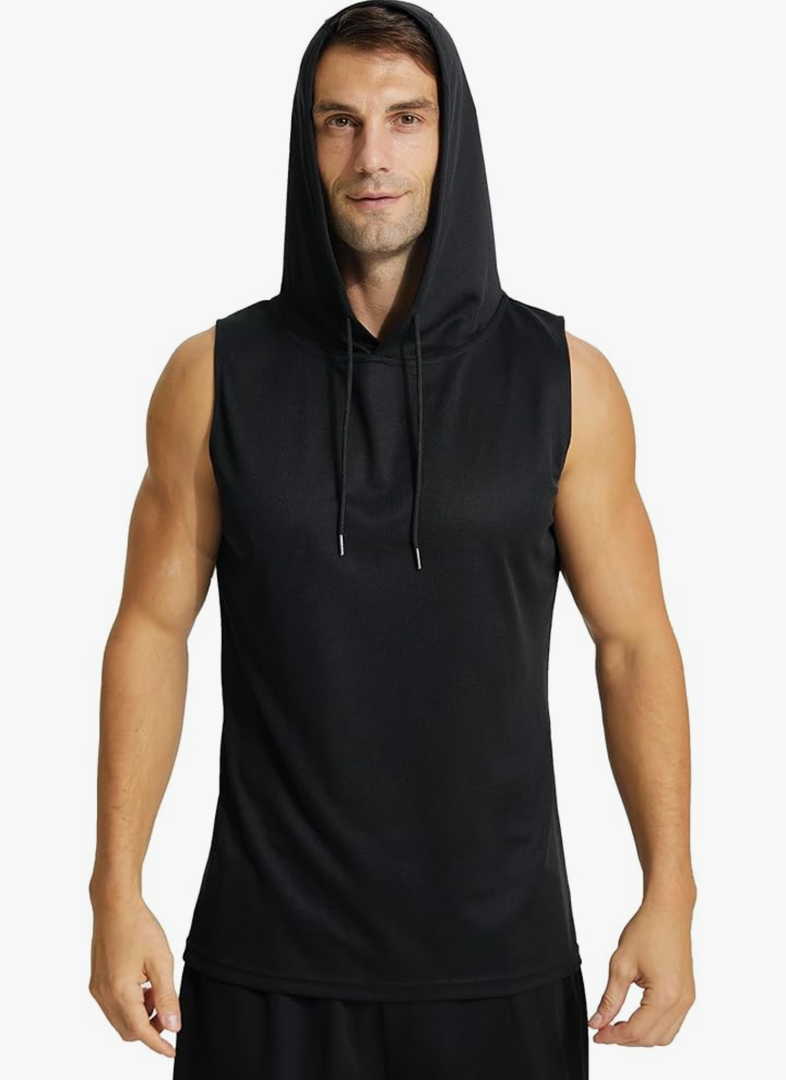 YUSHOW Mens Active Workout Hooded Tank Tops Sleeveless Quick Dry, Athletic Running Trainning Cut Off Muscle Gym Shirt, XL