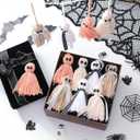 Breling 12 Pcs Boho Halloween Decor Ghost Hanging Ornament 3.2 Inch Small Ghosts Halloween Tree Ornaments for Holiday Party Yard Tree Decor