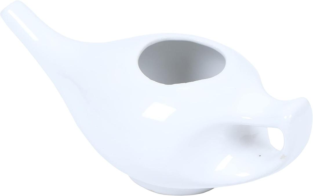 Qimacplus Leak Proof Durable Porcelain Ceramic Neti Pot Comfortable Grip with 10 Sachet Neti Salt, Lightweight neti Pot Ceramic | Natural Treatment for Sinus and Congestion 9 oz Capacity (White)