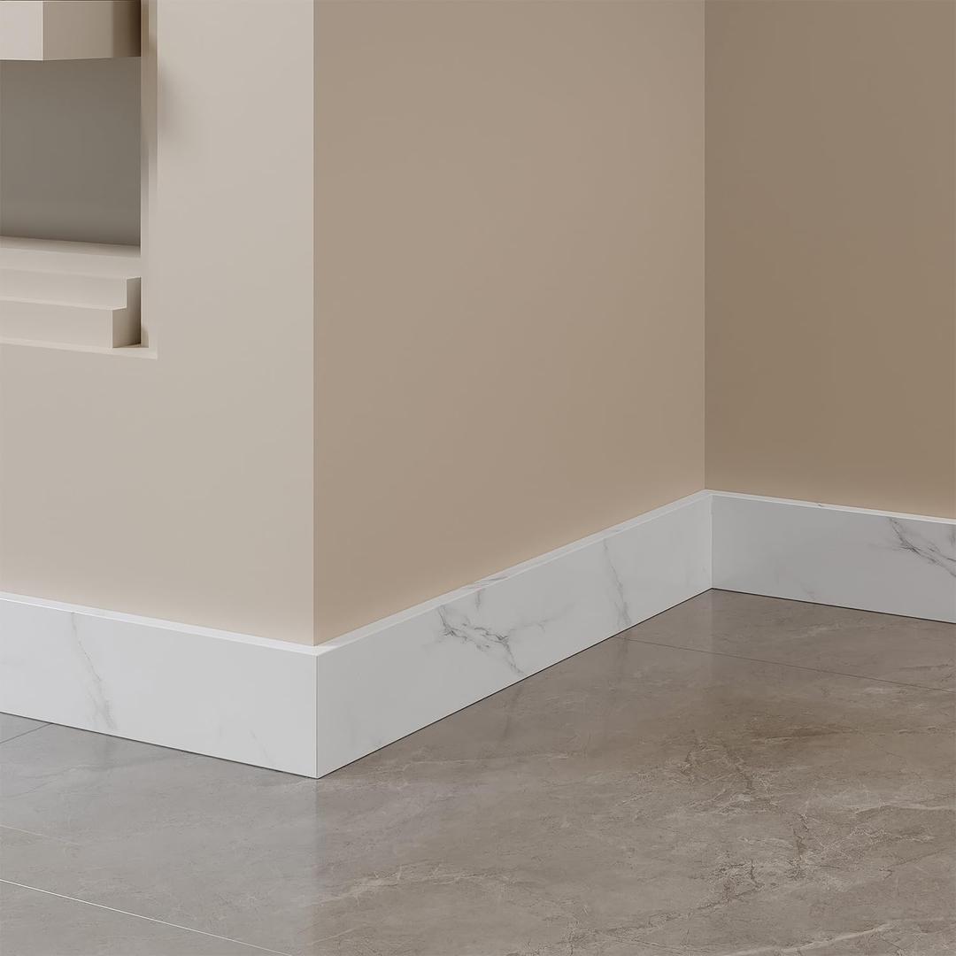 Yutianli Peel and Stick Wall Baseboard Molding Trim 6-Pack of 39.5"x 3.2" Marble Pattern PVC Wall Base Moulding Trim Self Adhesive Ceiling Molding Trim