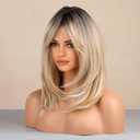Long Layered Blonde Wigs for Women Synthetic Hair Wig with Bangs Natural Wavy Heat Resistant Wigs for Daily Party Use [18 x 7.08 x 1.95 inches]