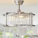 20" Silver Crystal Fandelier Ceiling Fans with Lights, Silver Crystal Industrial Chandelier Ceiling Fan with Light and Remote, Caged with 6 Speeds for Bedroom, Nursery, Living Room