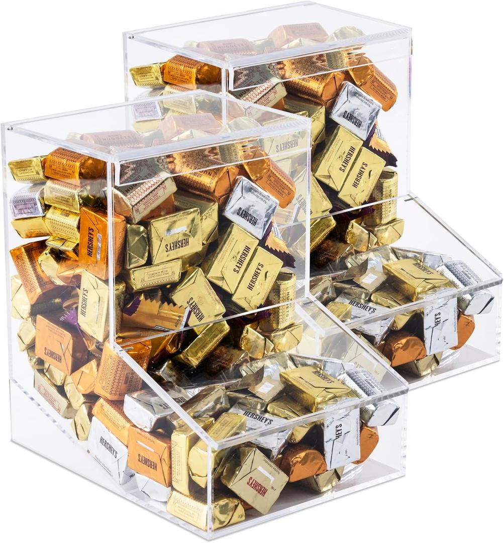 Candy Dispenser - Bulk Acrylic Storage Holder with Two Lids for Countertop or Wall Mount - Store Chocolate, Treats, Sweets, and Snacks (2)