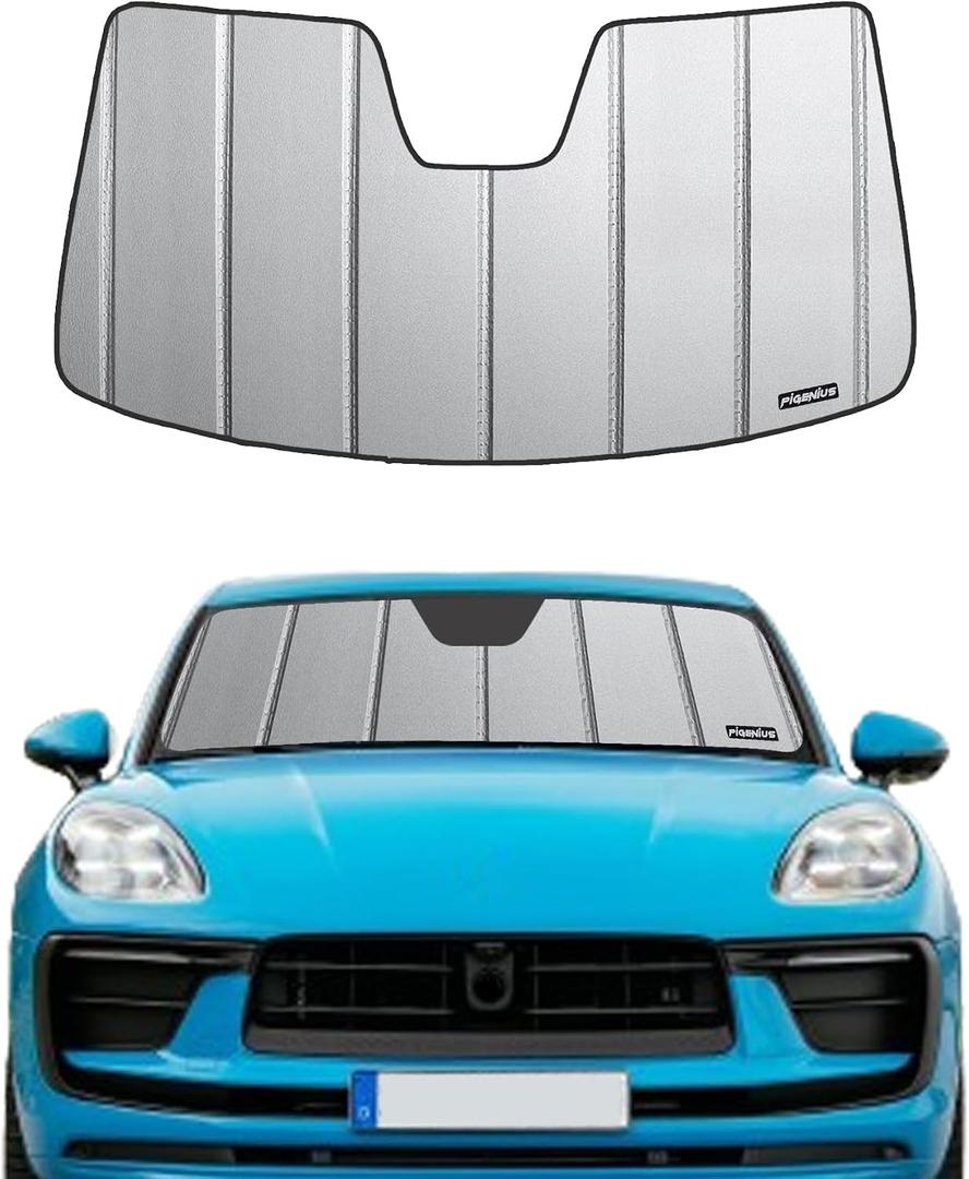 Pigenius Windshield Sun Shade for Porsche Macan 2015-2026,Not for Macn ev, Premium Grey Leather Finish
