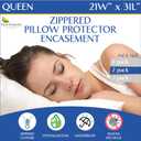 Queen Size Waterproof Pillow Protectors (Set of 2)  Zippered Hypoallergenic Pillowcase Cover Allergen Dust Proof Encasement