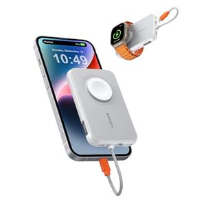 VEGER Portable Charger for iPhone with Built in Cable, 5000mAh Mini Power Bank Battery Pack, PD 20W Fast Charger Travel Essential Compatible with iPhone14/13/12/Pro Max, Andorid, Apple Watch-White