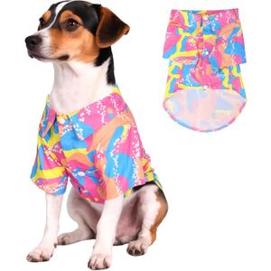 80s Dog Costume Hawaiian Shirts - 90s Halloween Retro Disco Breathable Puppy Outfit for Dogs (Pink, XX-Large)