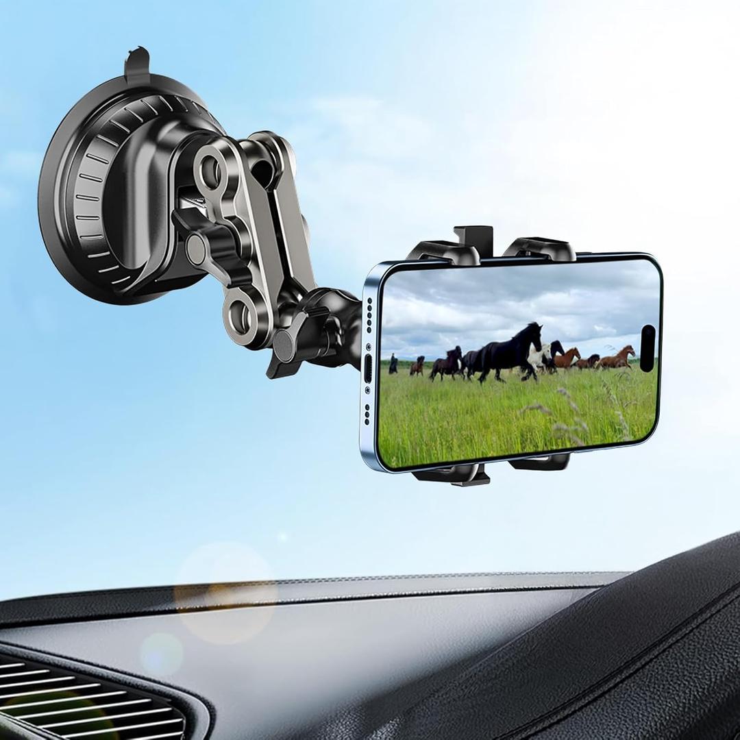 Car Phone Mount Dashboard & Windshield, Strong Suction Cup Phone Holder for Car, 360 Rotatable Cell Phone Car Mount Compatible with iPhone 15/14/13 Pro Max Samsung S24/S23 Ultra (4-7 inch)