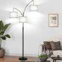 Dimmable Floor Lamp, 3 Lights Black Arc Floor Lamp, Modern Tall Standing Tree Lamp with Grey Linen Shades & Heavy Base, 3000LM LED Bulbs, Bright Lighting for Living Room, Bedroom, Office & Reading