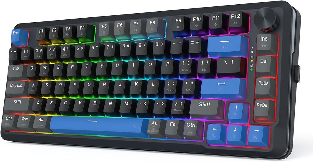 Redragon K681 Wireless Mechanical Keyboard, Gasket Mounted RGB Gaming Keyboard with Volume Knob, MDA-Profile, Pre-Lubed Linear Switches, 81 Keys 75 Tri-Mode Hot Swappable for PC/Xbox/Ps4/5 (Blue)