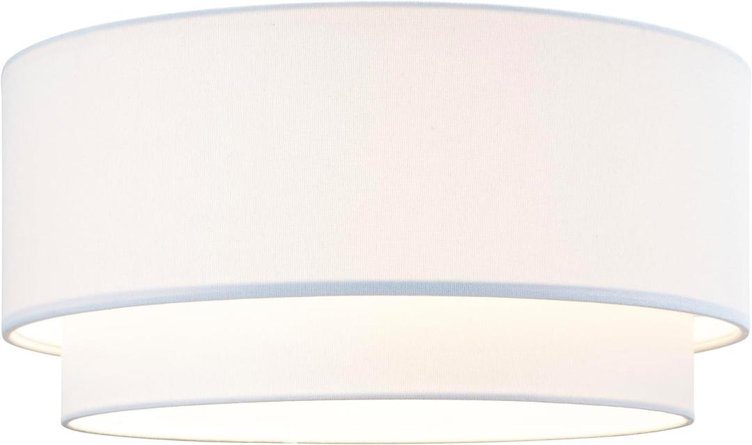 16.5"x16.5"x8.5"H Large Premium Double Drum Linen Shade with Bonus 7" Harp & Finial for Table or Floor Lamp-Pure White