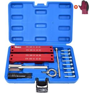 Engine Timing Tool Kit, Compatible with Mercedes Benz M157/M276/ M278, Camshaft Timing Tool with T100, Fuel Injector Puller, Rotary Rod, Fixing Screw, with Case and Gloves