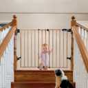 Babelio Baby Gate for Stairs & Doorways, 26-43" W 28" H No Bottom Bar| Easy Installation| One-Handed Operation| Auto-Close| Hardware Mount (Drill Needed) Safety Dog/Pet Gate (Brown Wood Pattern)