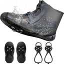 2 Pack Waterproof Shoe Covers with Ice Grips, Reusable Snow Spikes for Shoes & Boots, Anti-Slip Traction Cleats for Rain, Snow & Mud, Universal Fit for Hiking & Winter Safety (BLACK, M)