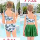 RAISEVERN Girls Swimsuit 3 Piece Bathing Suits Cute Quick Dry Bikini Tankini Sets with Cover Ups Beach Skirt for 5-12 Years (9-10 Years, 007-palm Tree 02)