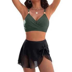 Blooming Jelly Womens High Waisted Bikini Set Gold Metal Two Piece Swimsuits Tummy Control Tie Knot 2025 Bathing Suits, Size XL