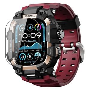 ULTIMAL Rugged Case with Band for Apple Watch 49mm, Compatible with Apple Watch Ultra 3/2/1, Military Grade Shockproof Bumper Cover for iWatch Tactical Band Men (49mm, Red)