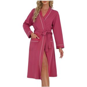 U2SKIIN Womens Organic Cotton Robe, Lightweight Long Kimono Bathrobe for Women, Soft Spa Lounge Sleepwear with Pockets (Rose, M)