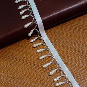 FQTANJU 2 Yards Pearl Lace Edge Trim Fringe for Sewing Craft Wedding Bridal Dress Sash Belt Headwear Clothes Decor