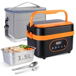 Cordless Electric Lunch Box for Adults 1.5L Large Capacity Heated Lunch Box 20000mAh Rechargeable Portable Lunch Box Food Warmer with Smart Timer and Self-Heating for Outdoor, Work, Office, Camping