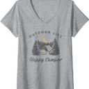 Womens Happy Camper Outdoor Life Forest Camp Camping Nature Vintage V-Neck T-Shirt, Size M