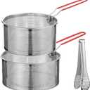 Stainless Steel Pasta Strainer Set with Food Clip, Include 7 in & 6.2 in Deep Fryer Basket, Removable Handle Strainer for Washing Draining Deep-frying Boiling Steaming