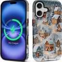 Case For iPhone 17, Compatible with MagSafe Hybrid Heavy Duty 2 In 1 Full Body Rugged Shockproof Protection Glossy Case Snowy Christmas Village House