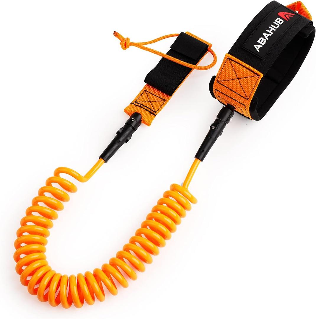Abahub Premium Coil SUP Leash, 10 ft Coiled Paddle Board Leashes, 7.2mm Thick Legrope Strap for Longboard Surfboards, Stand-up Paddleboards, iSUP Replacement Leg Rope, 8 Colors (orange)