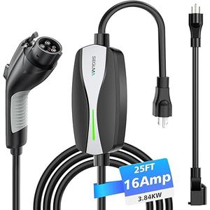 Level 1/2 EV Charger, 16Amp Electric Car Charger 25FT Cable with NEMA 6-20 Plug and NEMA 5-15 Adapter, Home Mobile EV Charging Station for J1772 BEVs/PHEVs 110V-240V(Black)