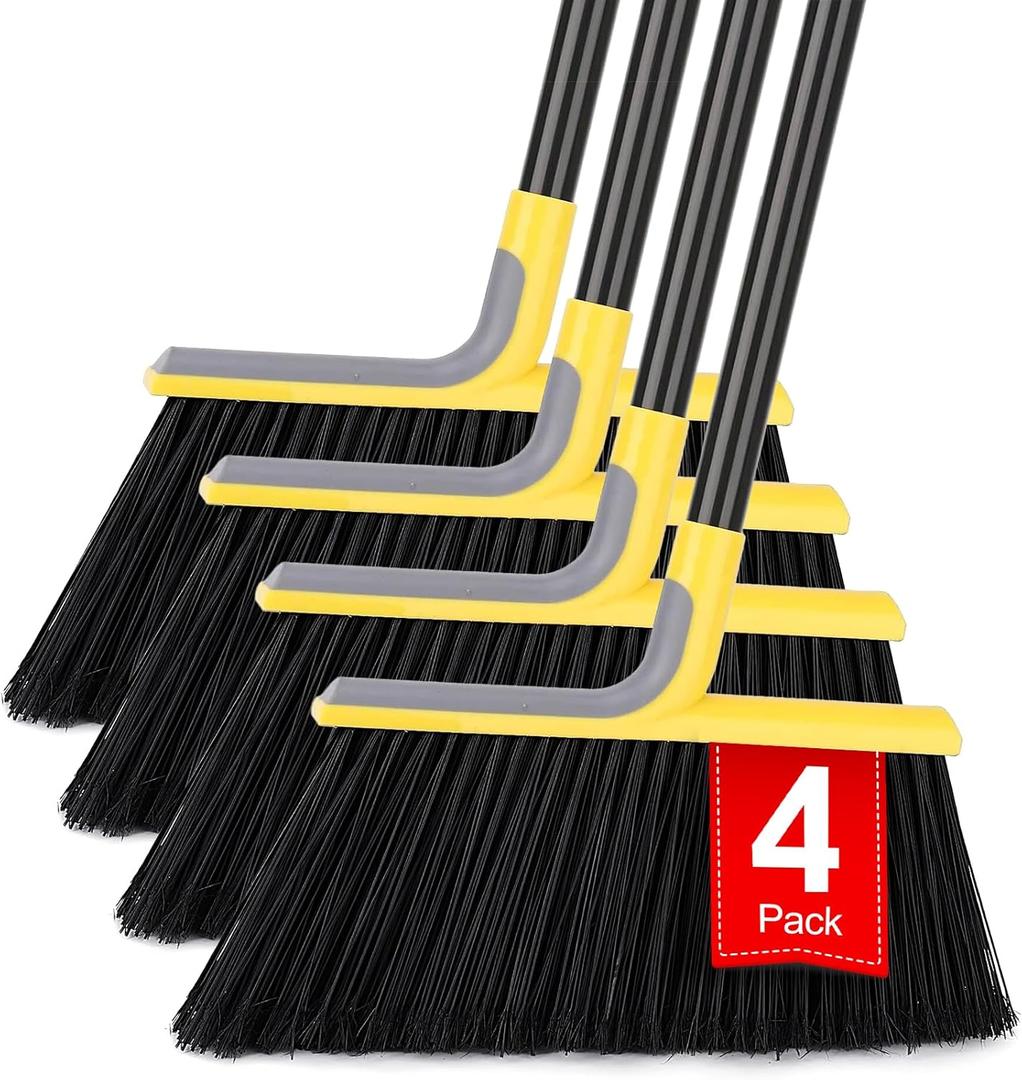 4 Packs Outdoor Broom for Floor Cleaning with 58" Long Handle, Heavy-Duty Commercial Brooms for Sweeping Indoor Outdoor Courtyard, Restaurant Garage, Patio Decks Mall, Market Kitchen Office, Lobby Shop