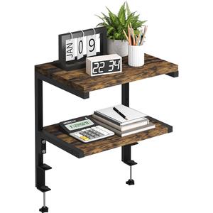 Clamp on Desk Organizer Shelf, Heavy-Duty Desk Extender Side Table with 2-Tier Adjustable Storage Shelves for Desktop Accessories, Gaming Devices, Black