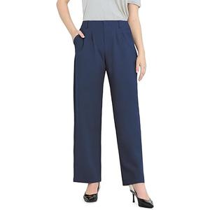 Dress Pants Women Straight Leg Work Business Office High Elastic Waisted Casual Slacks Trousers 29" with Pockets M
