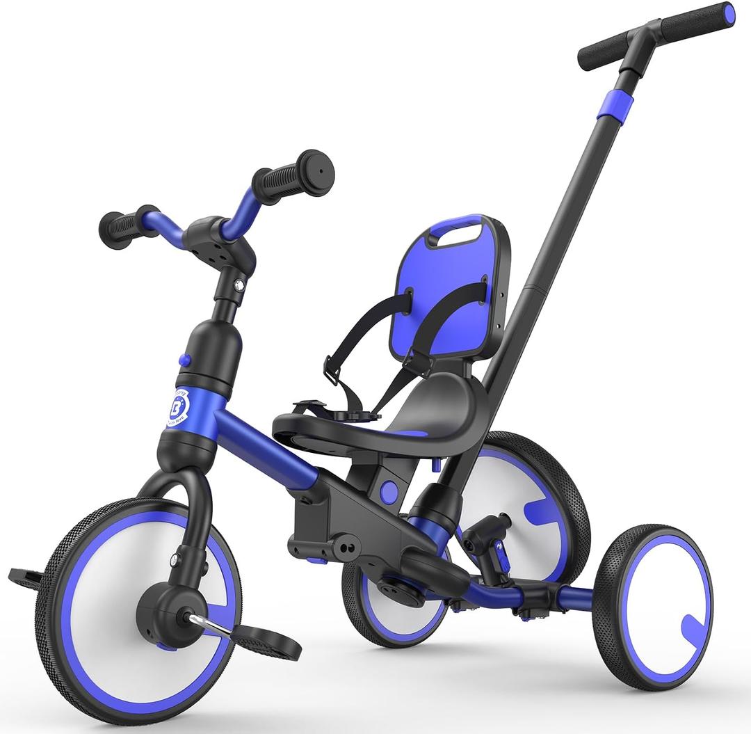 besrey 5-in-1 Toddler Tricycle with Push Handle, Grow with Me Kids Trike for 1-3 Years, Balance Bike & Tricycle, Adjustable Parent Steering, Safety Seat with Backrest
