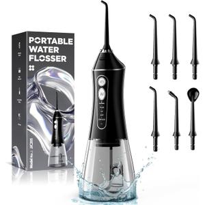Water Flosser for Teeth Cleaning and Flossing, 5 Modes Rechargeable Cordless Oral Irrigator 320ml Water Tank Teeth Cleaner, IPX7 Waterproof Portable Electric Dentel Flossers for Home and Travel,Black