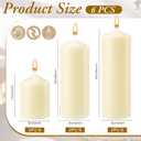 MTLEE 6 Pcs Pillar Candles 3 Set 2 in x 3, 6, 8 Inch Smokeless Dripless Unscented Pillar Candles Long Clean Burning Wax for Wedding Dinner Party Spa Emergency Ceremony Home Decor (Ivory White)