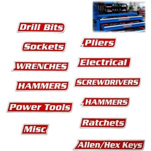 12 Pack of Magnetic Toolbox Labels, 2026 New Upgrade High Magnetic Toolbox Labels, General Tool Box Organize Accessories, Reusable Tags for Steel Toolboxes (Red)