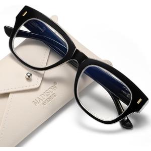 Madison Avenue Retro Blue Light Blocking Reading Glasses for Women Spring Hinge with Case, Elegant Computer Readers Glasses (Black)