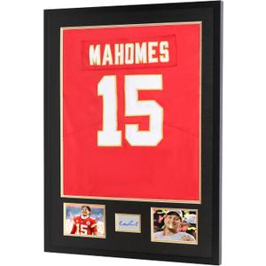 31" x 23" Jersey Frame Display Case with Mat Tailored for Two Photos & Name Plate, for Sports Football Basketball Baseball Soccer Hockey Jersey Uniform Shirt, Black Finish