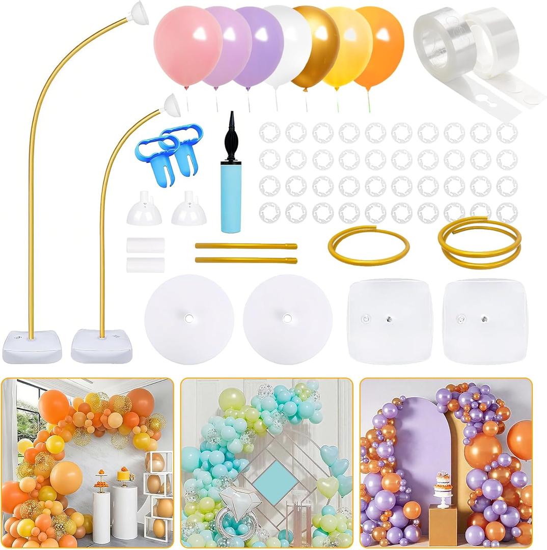 Balloon Arch Kit, 8.2FT & 5FT Free Bending Half Balloon Arch Stand with Base, DIY Gold Half Arch Frame for Birthday Wedding Party Baby Shower Christmas Decorations (Contains 101Pcs Balloons)