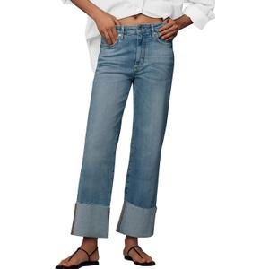 KUNMI Jeans for Women Wide Leg Baggy High Waist Boyfriends Straight Leg Stretchy Denim Pants Trendy Fall 2025 (Cuffed Blue, 6)