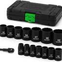 TecoTek 15 Pieces 1/2-Inch Drive Shallow 12-Point Metric Impact Socket Set, Cr-V, 11mm to 32mm, Drill Socket Adapter 1/2"
