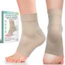 Achilles Tendon Support with Silicone Heel Protector Cushion Pad, Achilles Tendonitis Relief Sleeve Brace Compression Socks for Women Men Plantar Fasciitis, Bursitis, 1 Pair (Beige, Large)