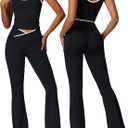 OLCHEE Womens Workout Sets 2 Piece Gym Yoga Outfits Crossover Flare Leggings Crop Tank Top with Contrast Trim (X-Large, Black)