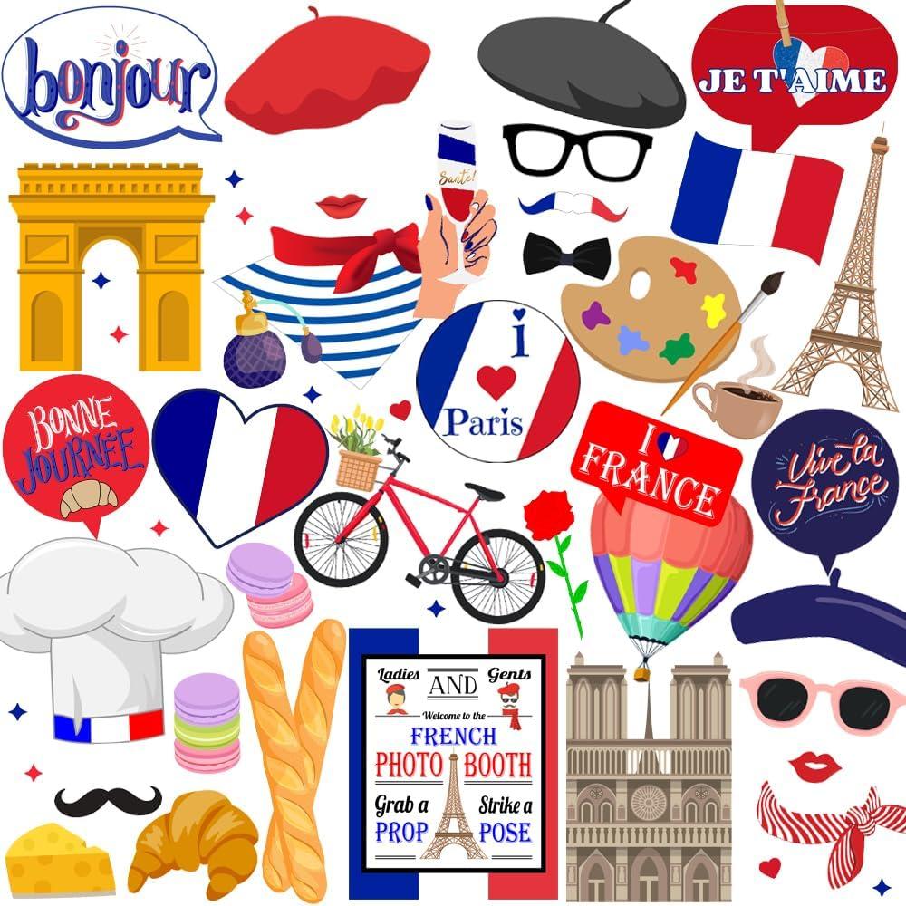 40pcs France Photo Booth Props, Htabiol French Photo Booth Props, France Party Decorations, French Party Decorations, Fit for Paris Themed Birthday, Bastille Day Decor, Eiffel Tower Decor