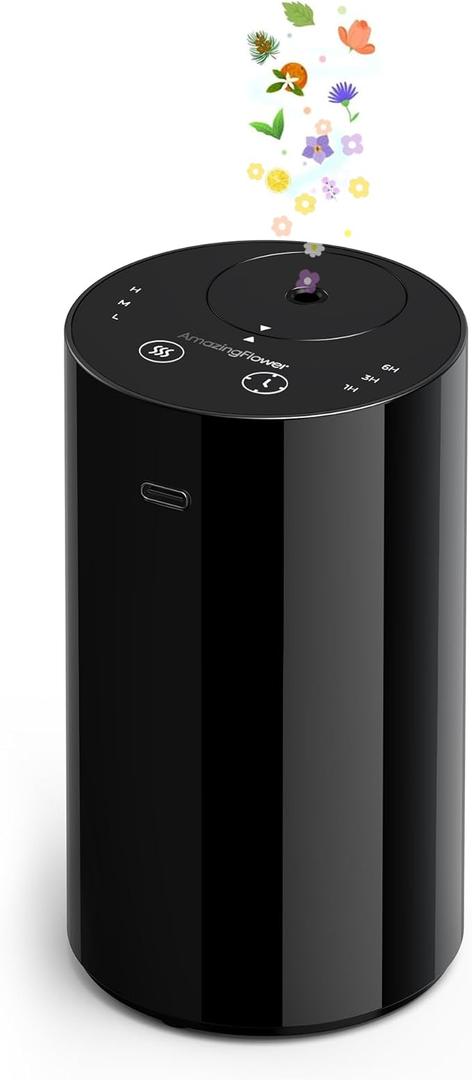 Waterless Essential Oil Diffuser, Portable Aromatherapy Diffuser with 20mL Capacity, Battery Operated Mini Scent Diffuser,3 Mist Levels & Timers, Leak-Free, for Home, Car, Office (Black)