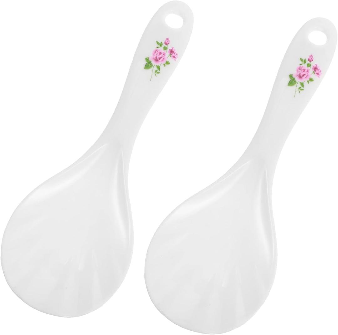 Mabor 2 PCS Rice Spoon, Non-Stick Plastic Rice Paddle Scoop for Kitchen & Restaurant, Food-Grade PP Cooking Utensil Set(White)