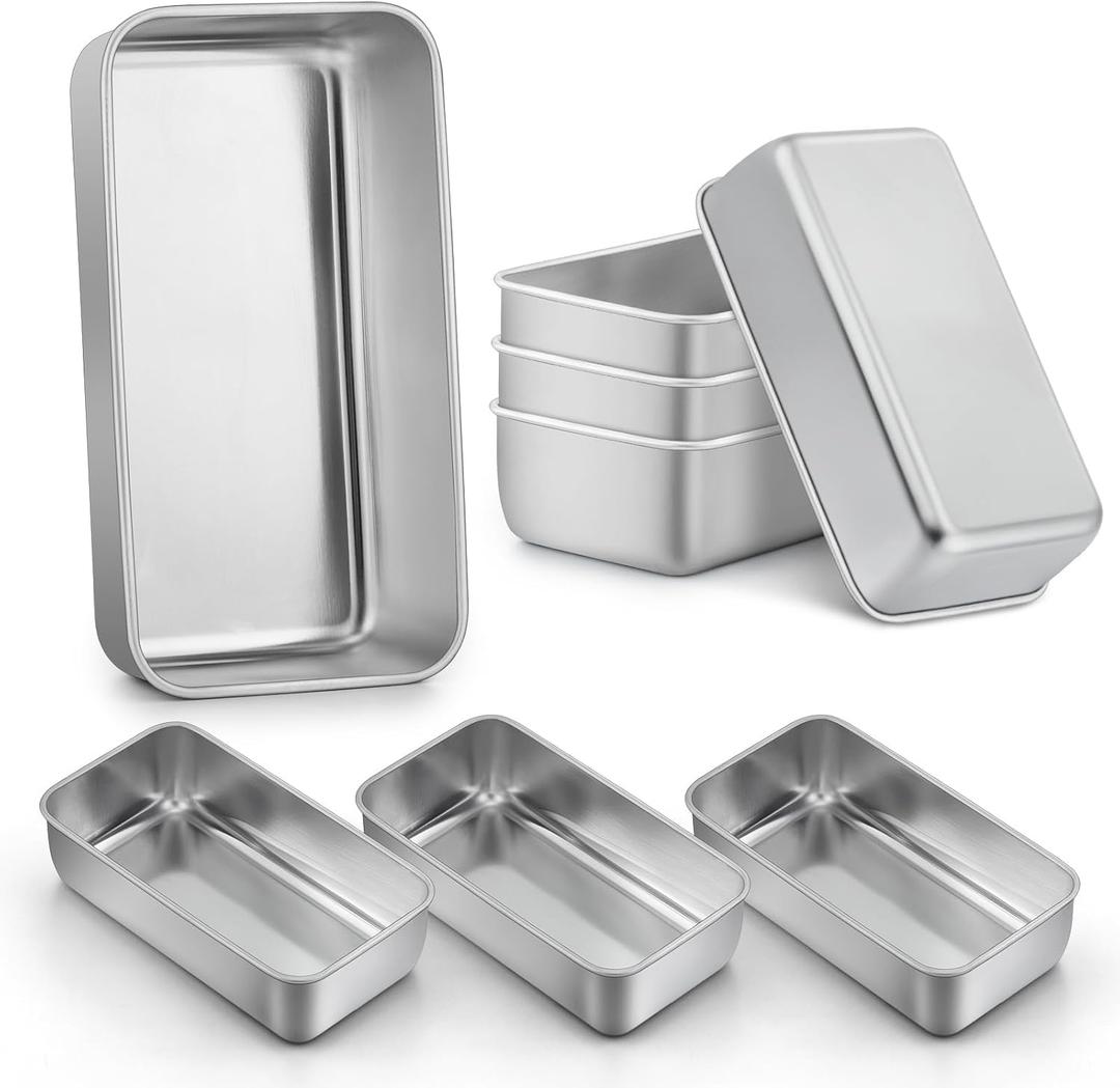 LIANYU 8 Pack 9x5 Inch Loaf Pans for Bread Baking, Stainless Steel Baking Bread Pans, Small Loaf Tins for Homemade Brownies and Pound Cakes, Dishwasher Safe (Silver)