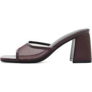 Mattiventon Heeled Sandals for Women Slide Sandals Square Open Toe Mules Chunky Heels Slip On Summer Dress Shoes (Brown, 10)