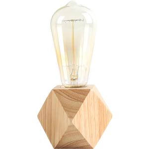 Small Wood Table Lamp, Bedside Lamp with Diamond Wooden Base E26 60W Industrial Night Light Boho Deco for Bedroom, Living Room or Office(No Bulb)