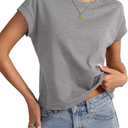 EasyGala Womens Cap Sleeve Crop Tops Cotton T Shirts Crewneck Loose Fit Short Sleeves Tee Summer Fashion Clothes 2026 (Gray, XL)